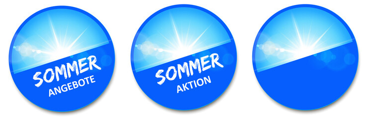 Button Set mit strahlender Sonne - Sommer Angebote / Sommer Aktion 