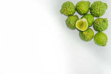 Bergamot on the white background. Citrus bergamia, the bergamot orange is a fragrant citrus with a yellow or green color similar to a lime.