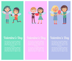 Valentines Day Postcards Set with Young Lovers