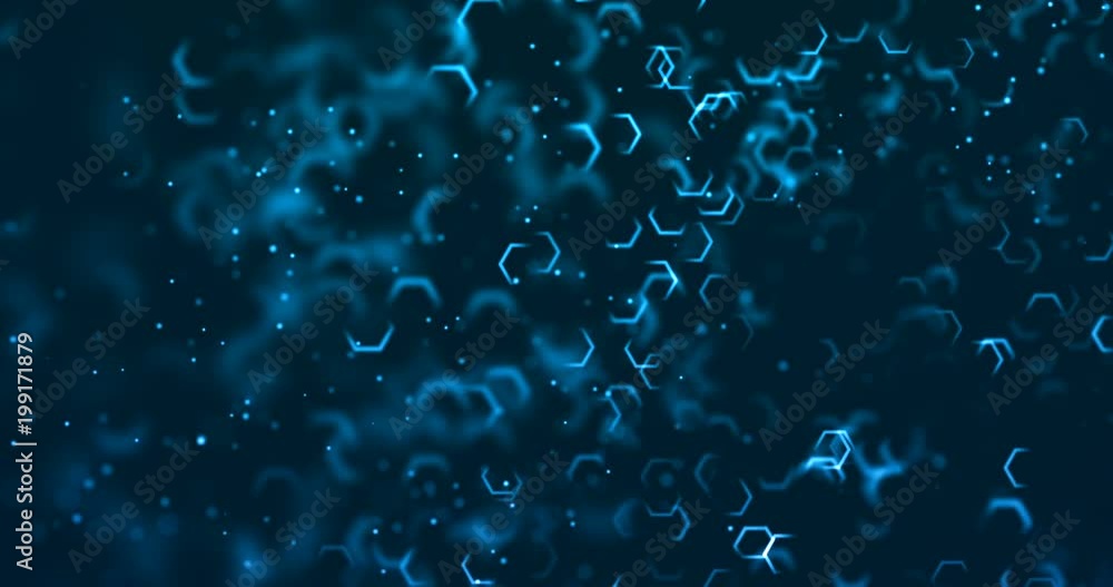 Wall mural abstract 3d rendering frame digital glitter sparks blue particles shape flowing movement on blue bac