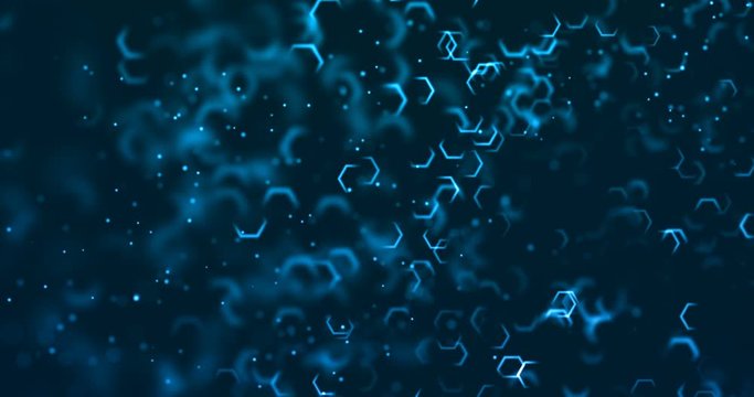 abstract 3D rendering frame digital glitter sparks blue particles shape flowing movement on blue background, new technology concept