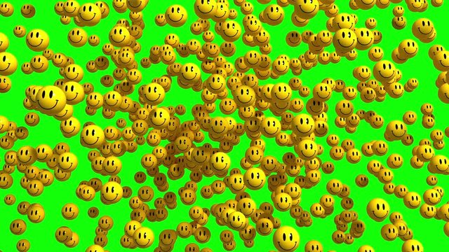 4K. Smiley Face Icon Explosion.Green Screen. 3D Animation.