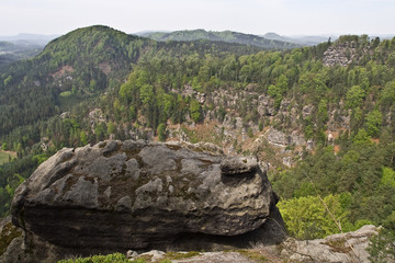 Rock boulder top of mountain.