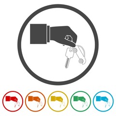 Hand giving car keys, Car Sharing icon, 6 Colors Included