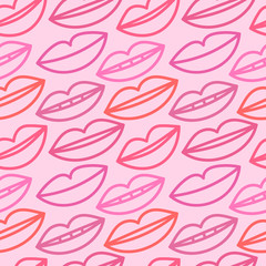 Seamless patten with lips, outline mouth vector background, colorful wallpaper