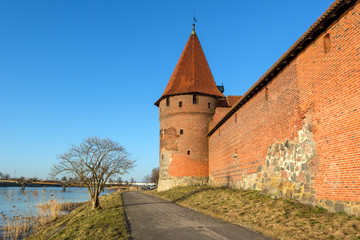 Fototapeta na wymiar Riverside promenade and exterior towers of Malbork castle.Poland