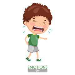 Vector Illustration Of Crying Kid Emotion