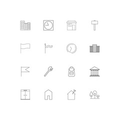Buildings And Constructions simple linear icons set. Outlined vector icons