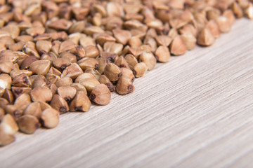 Buckwheat grains close-up. Macro photography.