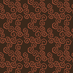 Seamless pattern.  Grungy hand drawn swirl circle and spirals on a brown background