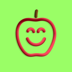 Plastic apple with smile in 3d style