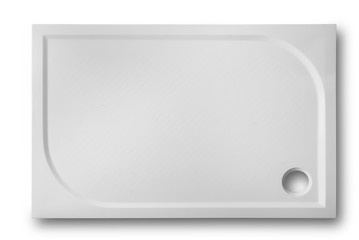 White rectangular modern washbasin in the bathroom of an artificial stone