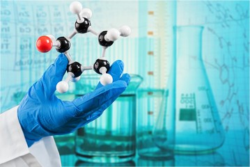 Scientist man holding molecule