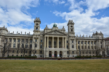 Fototapeta na wymiar Ethnographic museum in Budapest, Hungary with blue sky