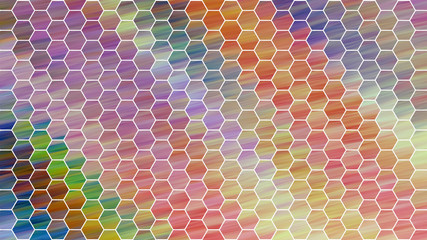 Abstract red, green, orange and blue hexagonal texture. Geometric fractal background. Fantasy digital art. 3D rendering.