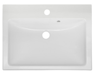 White rectangular modern washbasin in the bathroom of an artificial stone