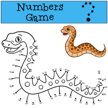 Educational game: Numbers game. Little cute viper.