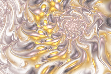 Abstract intricate beige and golden swirly texture. Fantasy fractal background. Digital art. 3D rendering.