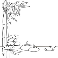 vector contour spa set  stones candles bamboo plant 
