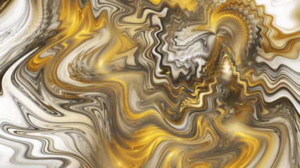 Abstract golden and grey swirly shapes. Fantasy fractal texture. Digital art. 3D rendering.