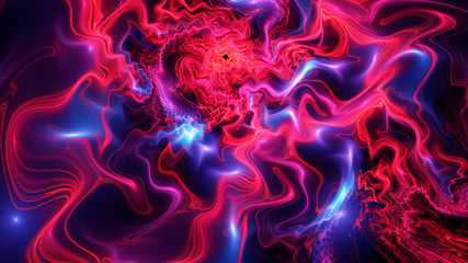 Abstract crimson and blue swirly shapes. Fantasy colorful fractal texture. Digital art. 3D rendering.