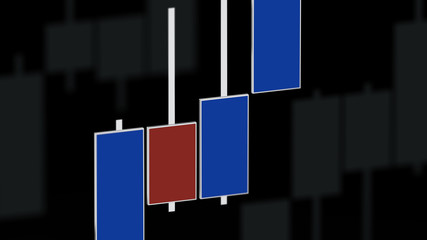 Market chart with color bars 3D rendering on dof black background