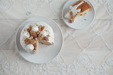 Easter cake with nuts on a plate