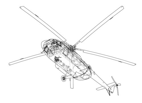 recommend clip art: Engineering drawing of helicopter