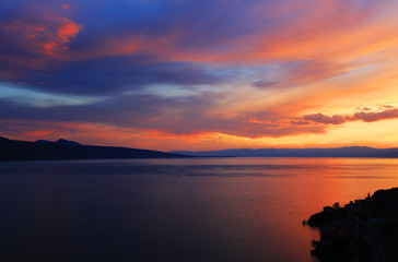 Fototapeta na wymiar Sunset over Leman Lake, Geneva, Europe