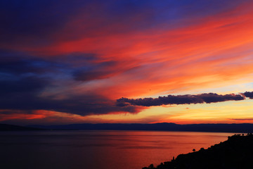 Fototapeta na wymiar Sunset light over Leman Lake, Geneva, Europe