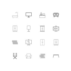 Furniture simple linear icons set. Outlined vector icons