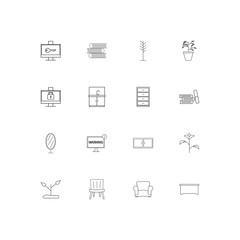 Furniture simple linear icons set. Outlined vector icons