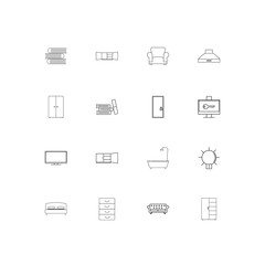 Furniture simple linear icons set. Outlined vector icons