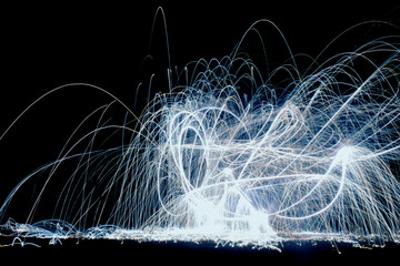 wielding fire and beautiful light. rainbow light. fireworks line.