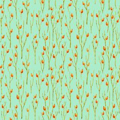 Seamless Botanical Pattern with Briar Branches in Asian Style.