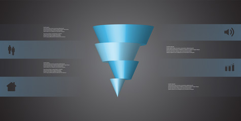 3D illustration infographic template with cone horizontally sliced to four shifted parts