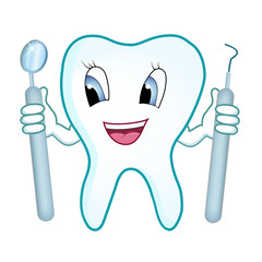 Tooth dentist with mirror and dental instrument