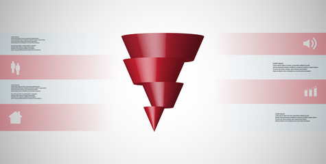 3D illustration infographic template with cone horizontally sliced to four shifted parts
