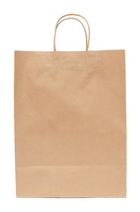 Brown paper bag from kraft paper. Shopping bag isolated on white background