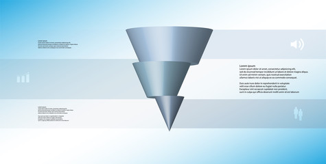 3D illustration infographic template with cone horizontally sliced to three shifted parts