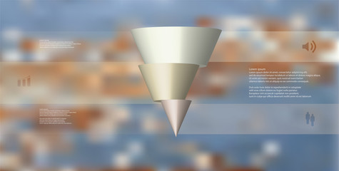 3D illustration infographic template with cone horizontally sliced to three shifted parts