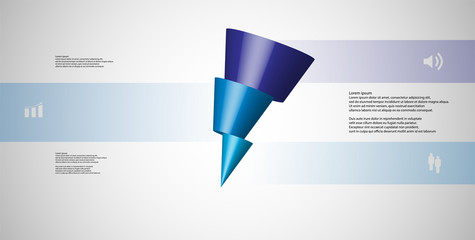 3D illustration infographic template with askew cone horizontally sliced to three shifted parts
