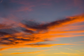 Germany, Orange fire dramatic sky cloudscape after sunset