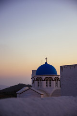 The dome of the church in Lagada as it appears from the highest point of the village at sunset