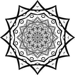 mandala-hand drawing-black-Hand drawn abstract mandala design. Vector oriental round pattern. Coloring book element.