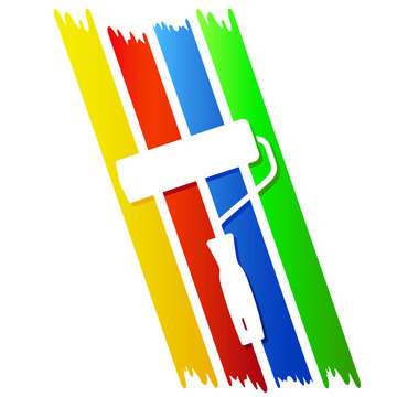 Bunte Wand mit vier Streifen - Maler Logo