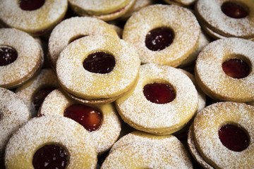 group circular cookies filled with jam