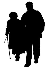 Elderly people with cane on white background