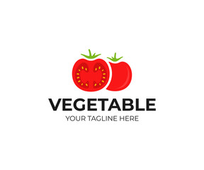 Fototapeta na wymiar Red tomato logo template. Fresh vegetables vector design. Organic food logotype