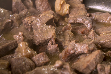 Well-fried meat pieces.